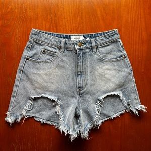 MPD Mink Pink Distressed Lightwash Denim Shorts